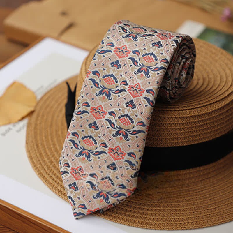 Cravatta da uomo beige e rosa con motivo esotico Mystery Lotus