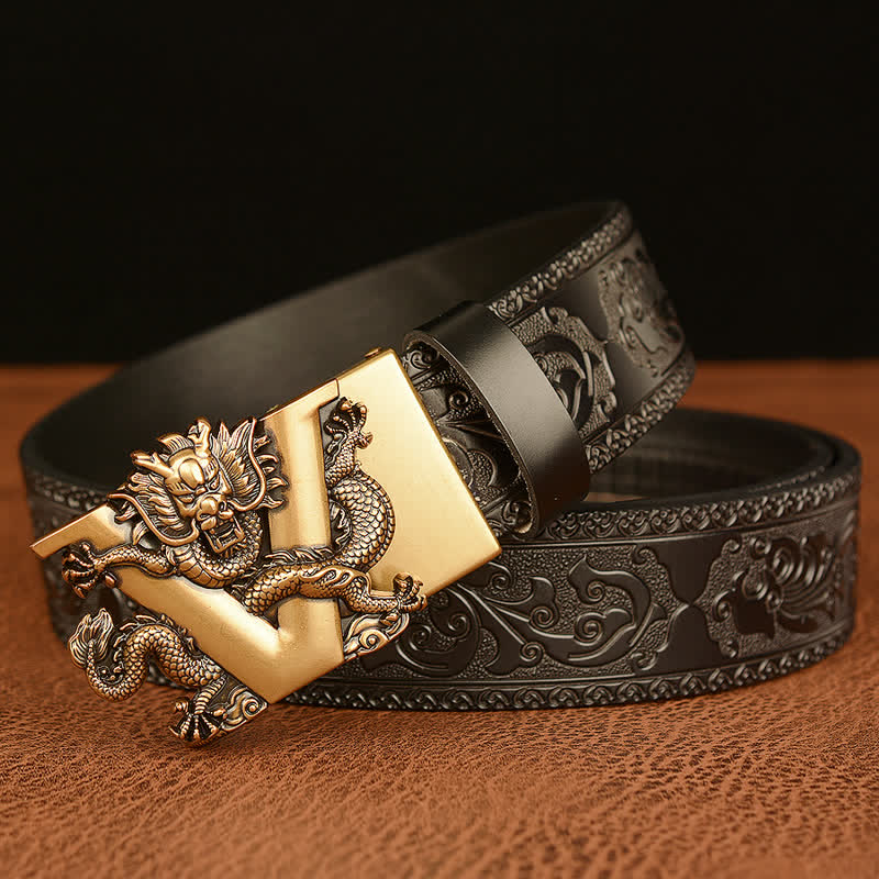 Cintura in pelle con goffratura a forma di drago con lettera V da uomo - image 11