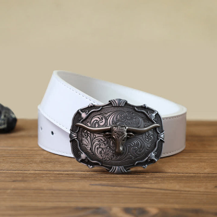 Cintura in pelle con fibbia quadrata a forma di toro Longhorn in argento fai da te da uomo