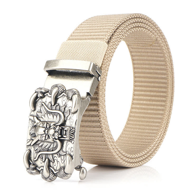 Cintura in nylon con decorazione drago casual da uomo - Beige / Argento - 48" - image 12