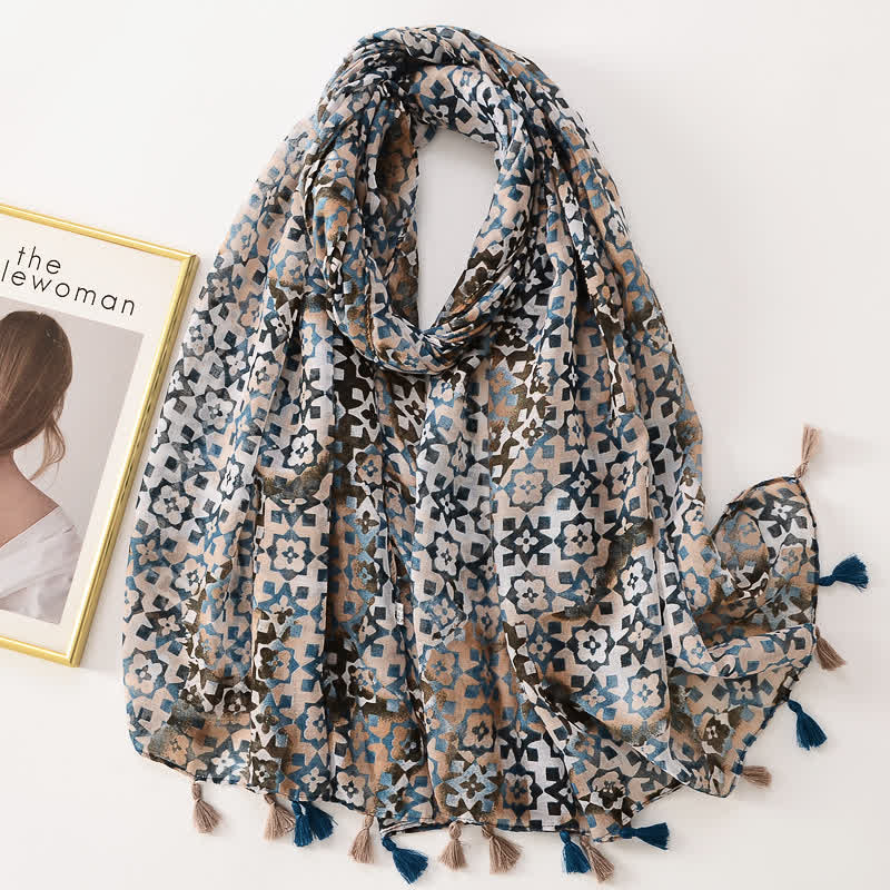 Sciarpa sottile con nappe floreali a farfalla da donna