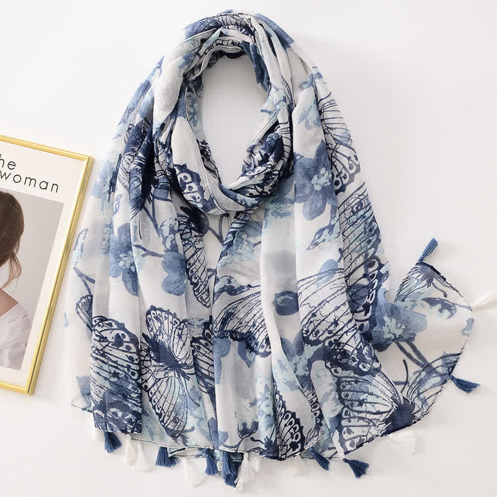 Sciarpa sottile con nappe floreali a farfalla da donna