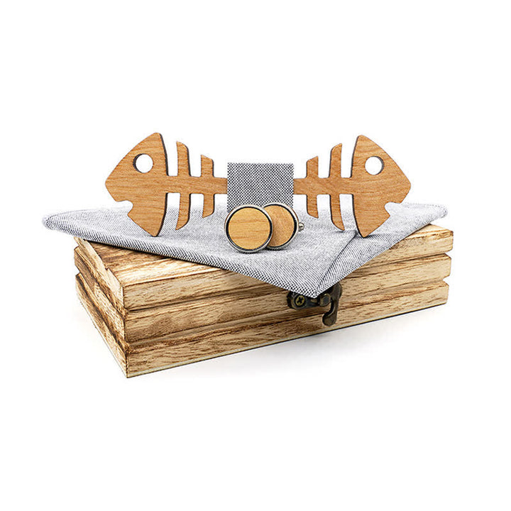 Set di 3 papillon in legno a spina di pesce da uomo