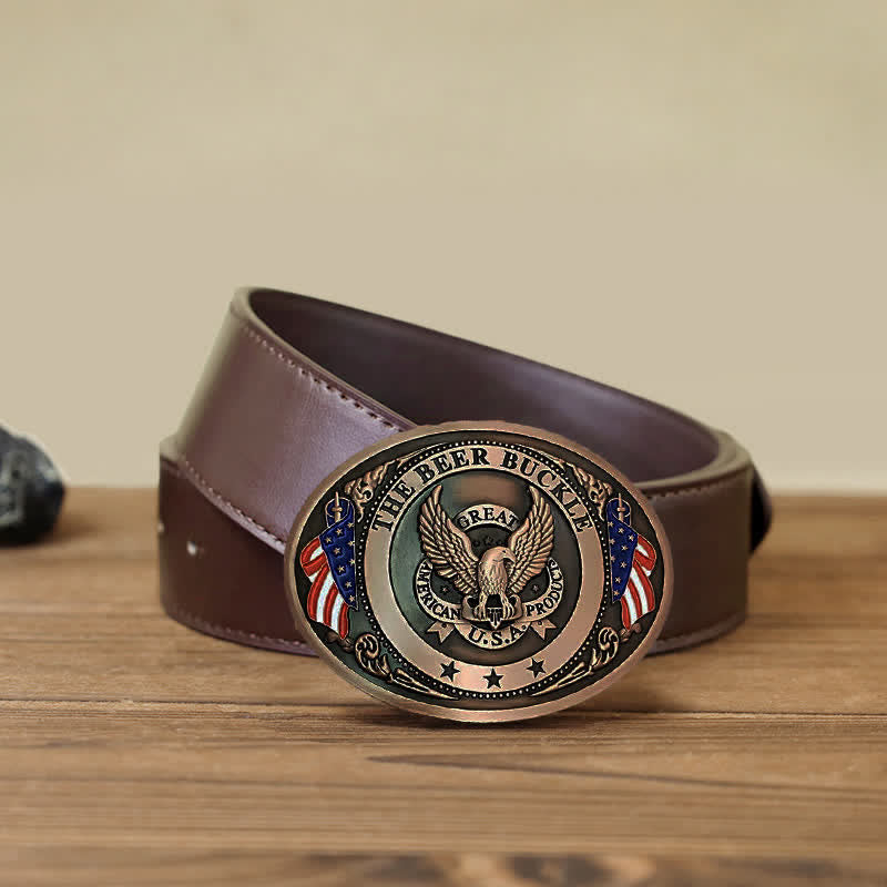 Cintura in pelle con fibbia porta birra creativa fai da te con bandiera USA e aquila da uomo