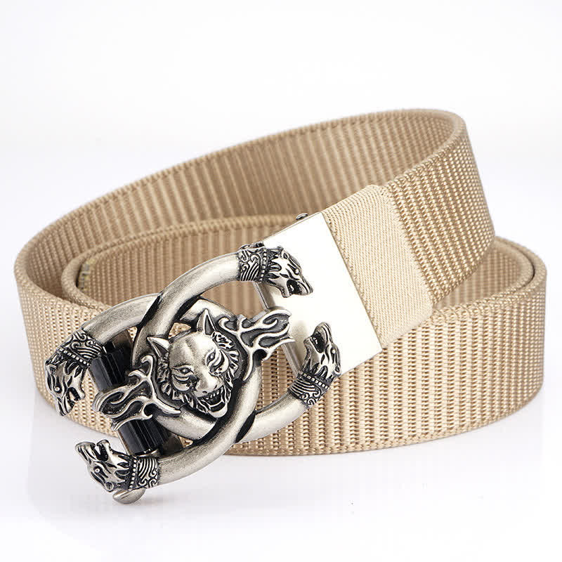 Cintura da uomo in nylon con scritta "Fierce Wolves In Flame" - Beige / Argento - 48" - image 21
