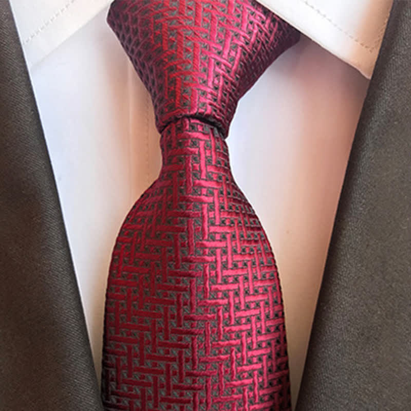 Cravatta da uomo con geometria stravagante rosso scuro - image 1