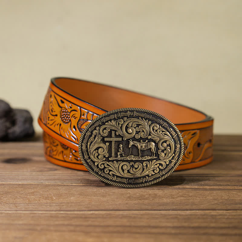 Cintura in pelle con fibbia ovale da cowboy fai da te da uomo