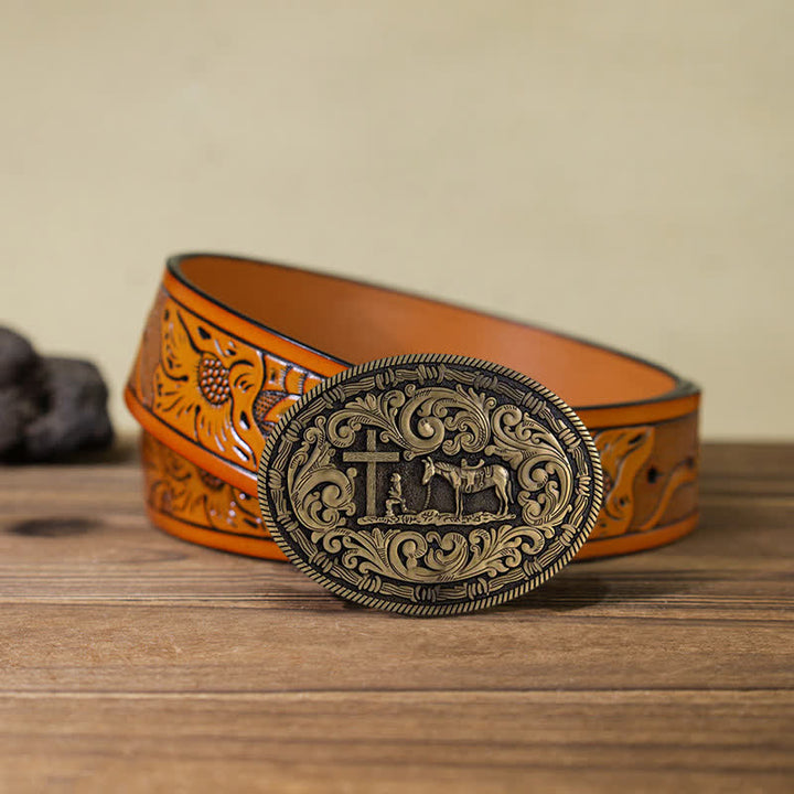 Cintura in pelle con fibbia ovale da cowboy fai da te da uomo