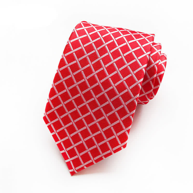 Cravatta a quadri intrecciata brillante da uomo - Rosso - image 11