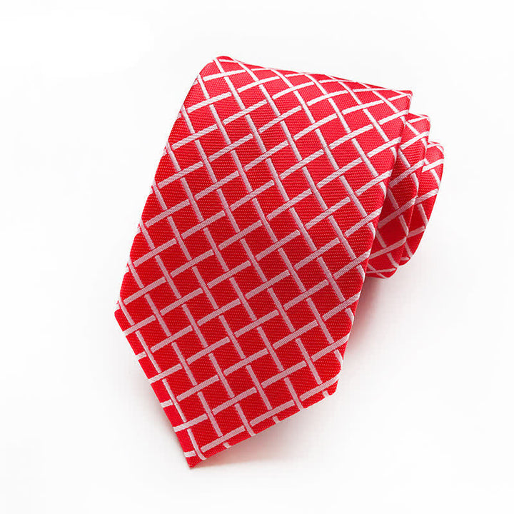 Cravatta a quadri intrecciata brillante da uomo - Rosso - image 11