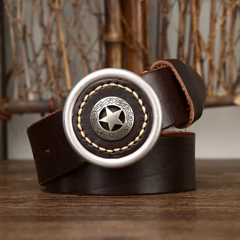 Cintura in pelle spessa con pentacolo vintage da uomo