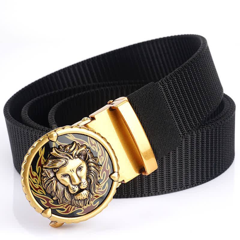 Cintura in nylon da uomo con motivo a testa di leone - Nero / Oro - 48" - image 8