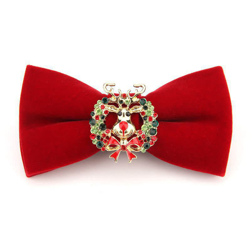 Papillon natalizio in velluto con strass e testa di alce da uomo