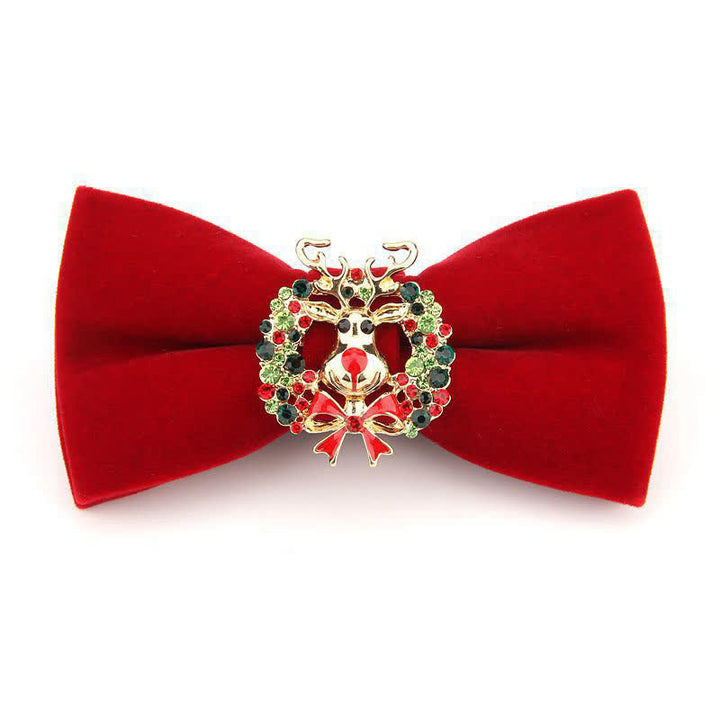 Papillon natalizio in velluto con strass e testa di alce da uomo