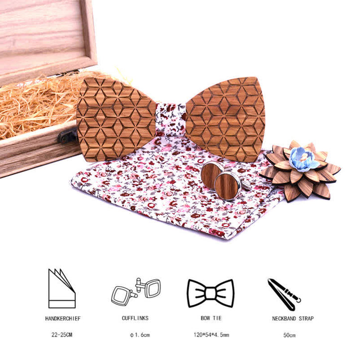 Set di 4 papillon in legno con intaglio geometrico da uomo