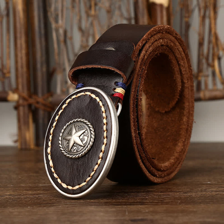 Cintura da uomo in pelle spessa con pentacolo Wild-West
