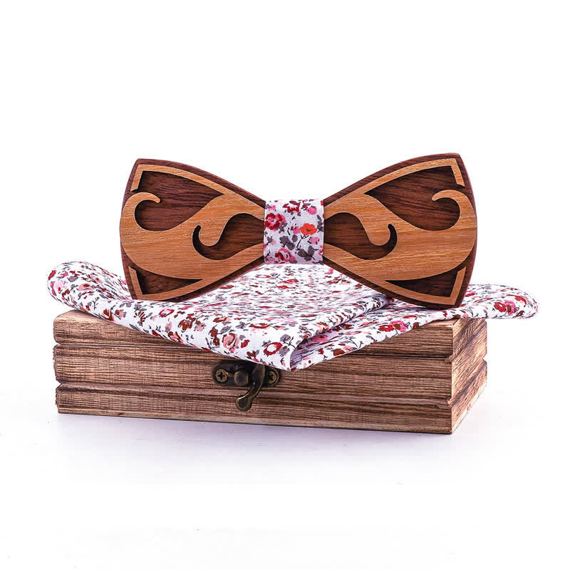 Set di 2 papillon in legno con barba intagliata da uomo - Floreale rosso - image 5