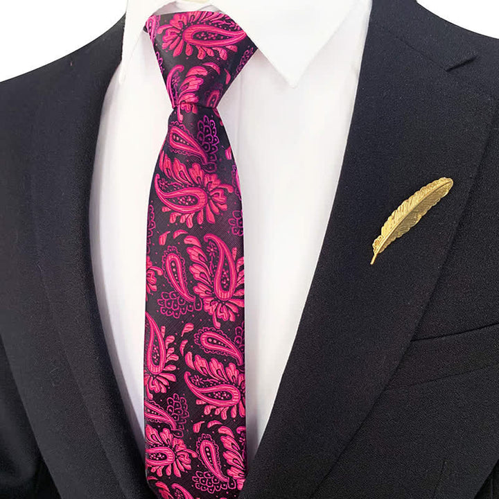 Cravatta da uomo con cerniera floreale viola rossa Paisley