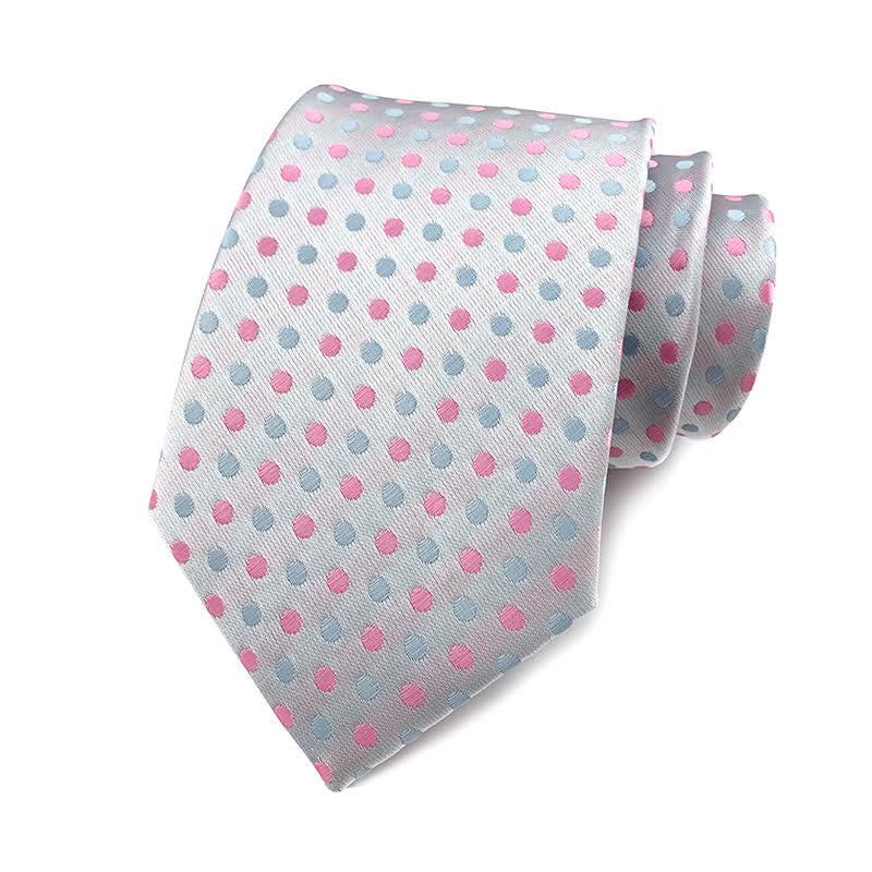 Cravatta a pois da uomo - Piccoli punti - Bianco e rosa - image 11
