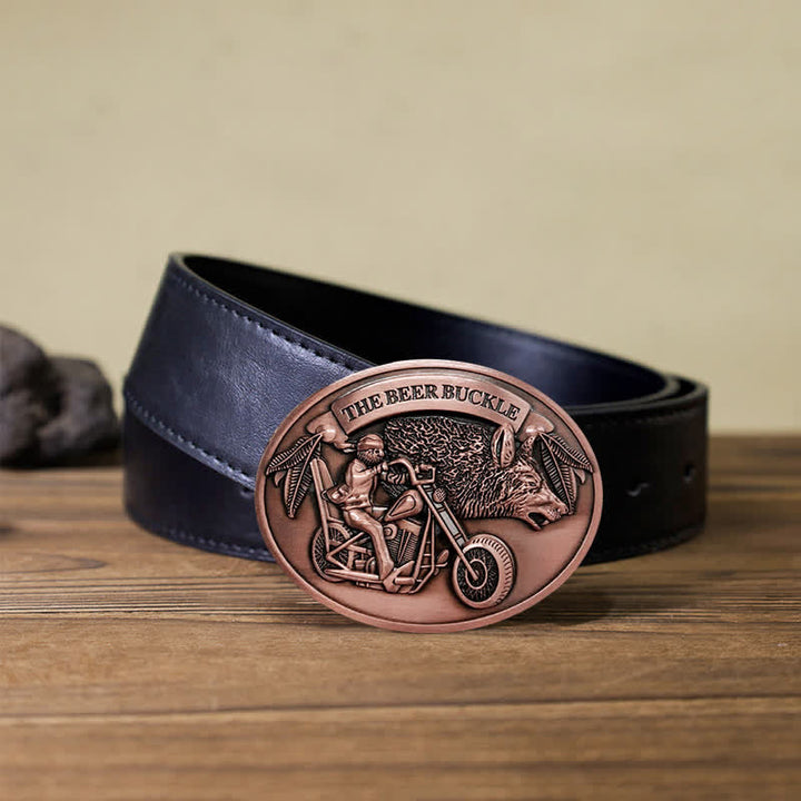 Cintura in pelle con fibbia porta birra creativo fai da te per motocicletta da uomo - Rame - Cintura PU nera (40) - image 10