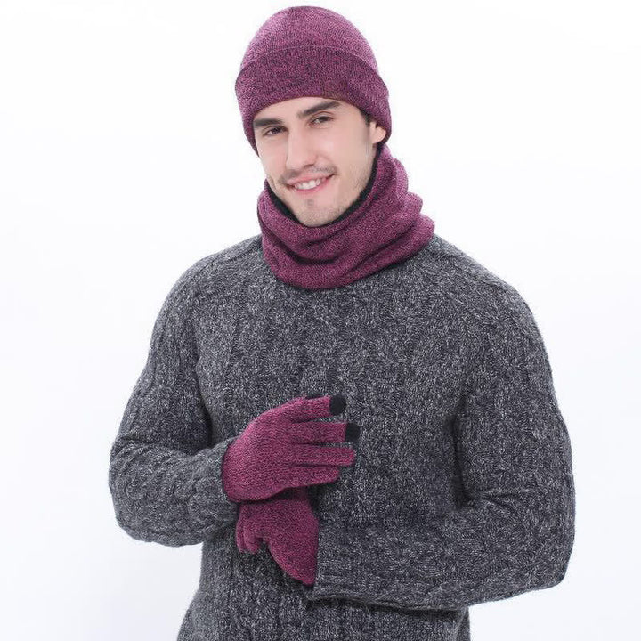 Set di 3 caldi cappelli, sciarpe e guanti touchscreen