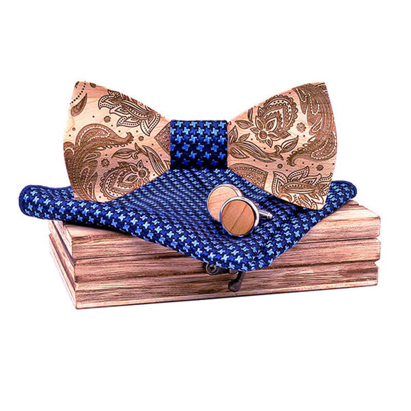 Set di 3 papillon in legno con motivo Paisley da uomo