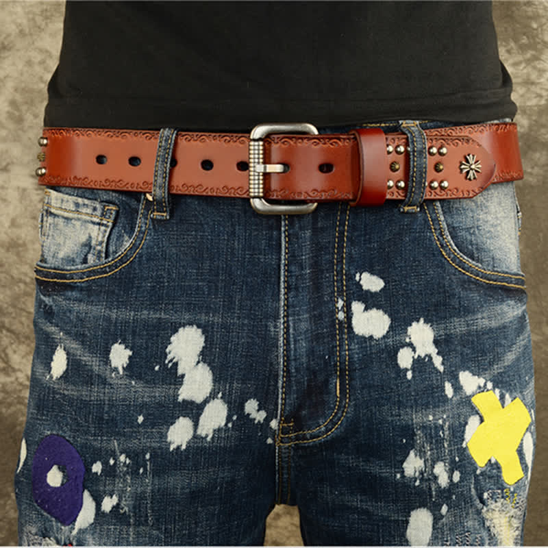 Cintura unisex con decorazione a borchie e borchie incrociate in stile rock