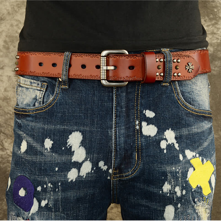 Cintura unisex con decorazione a borchie e borchie incrociate in stile rock