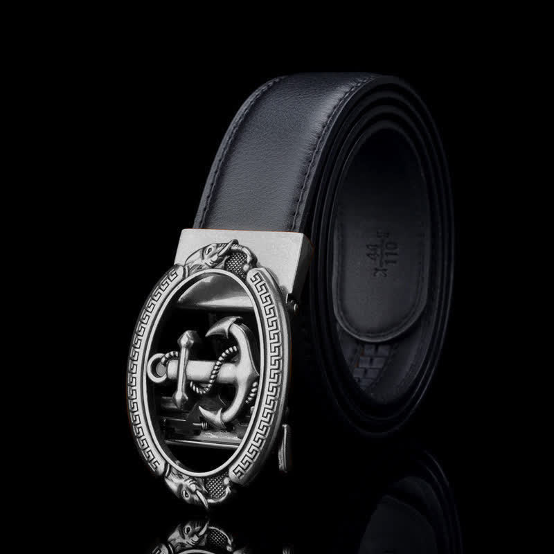 Cintura in pelle con ancora da nave nautica da uomo - Nero e argento - 46 - image 4