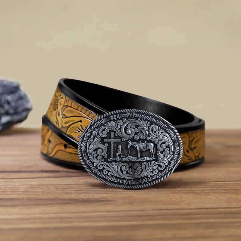 Cintura in pelle con fibbia ovale da cowboy fai da te da uomo