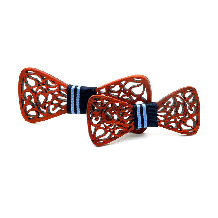 2 pezzi papillon in legno cavo genitore-figlio da uomo - Redwood e strisce blu navy - image 13