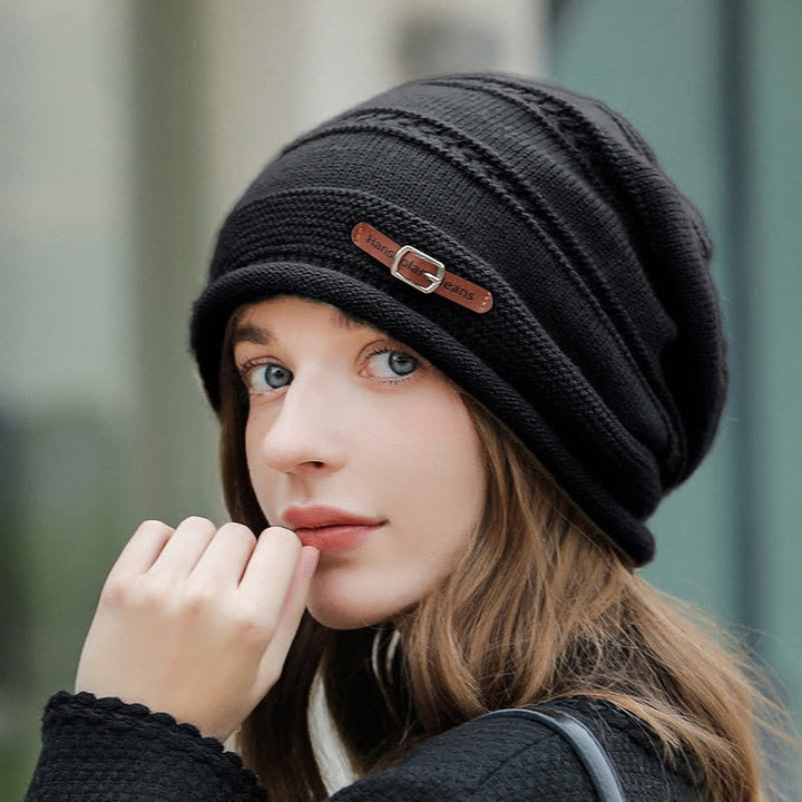 Cappello invernale da donna ripiegabile in pile lavorato a maglia