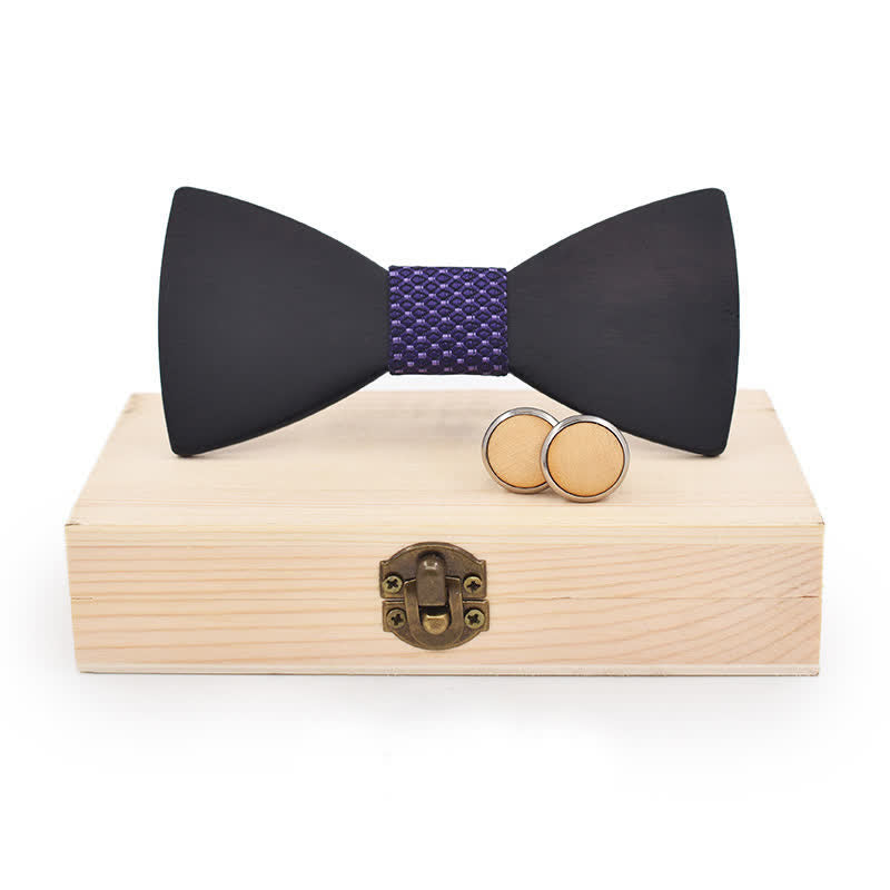Set di 2 gemelli da uomo in legno nero con papillon