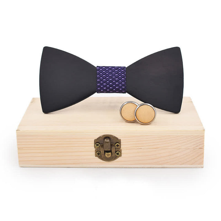 Set di 2 gemelli da uomo in legno nero con papillon - Geometria viola - image 16