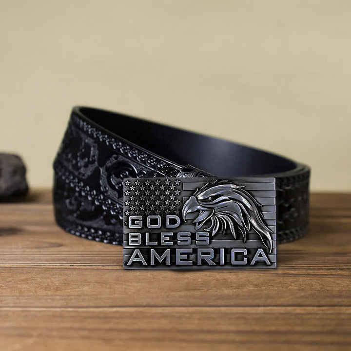 Cintura in pelle fai da te con fibbia God Bless America Eagle da uomo
