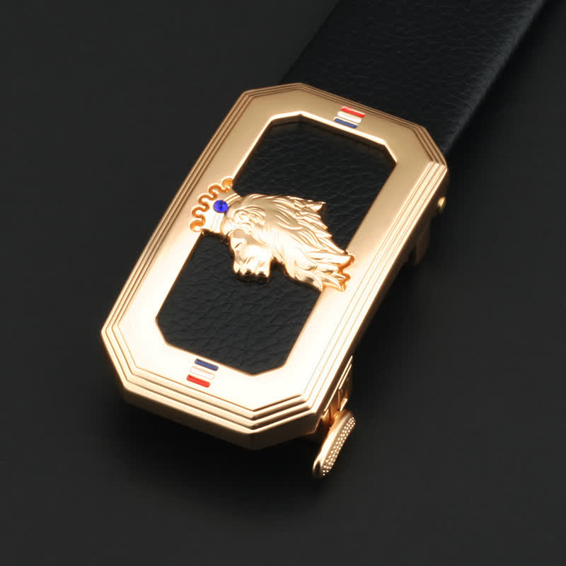 Cintura in pelle fai da te da uomo con fibbia automatica a forma di testa di leone - Oro - Senza cintura - image 1