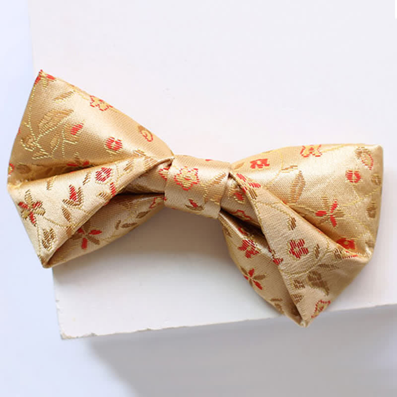 Papillon da uomo con fiori gialli e rossi lucidi