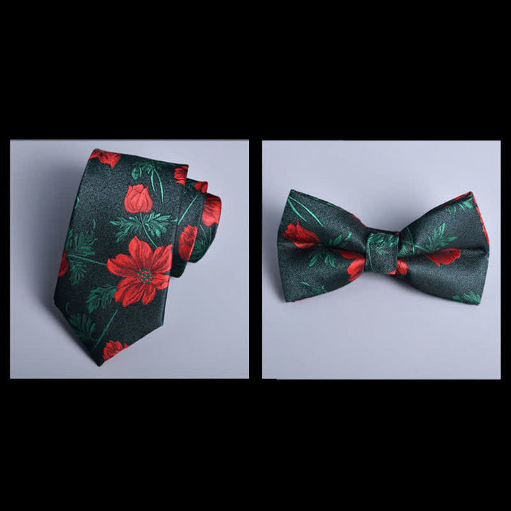 8 pezzi verde foresta e foglie rosse fiore cravatta papillon vogue scatola regalo