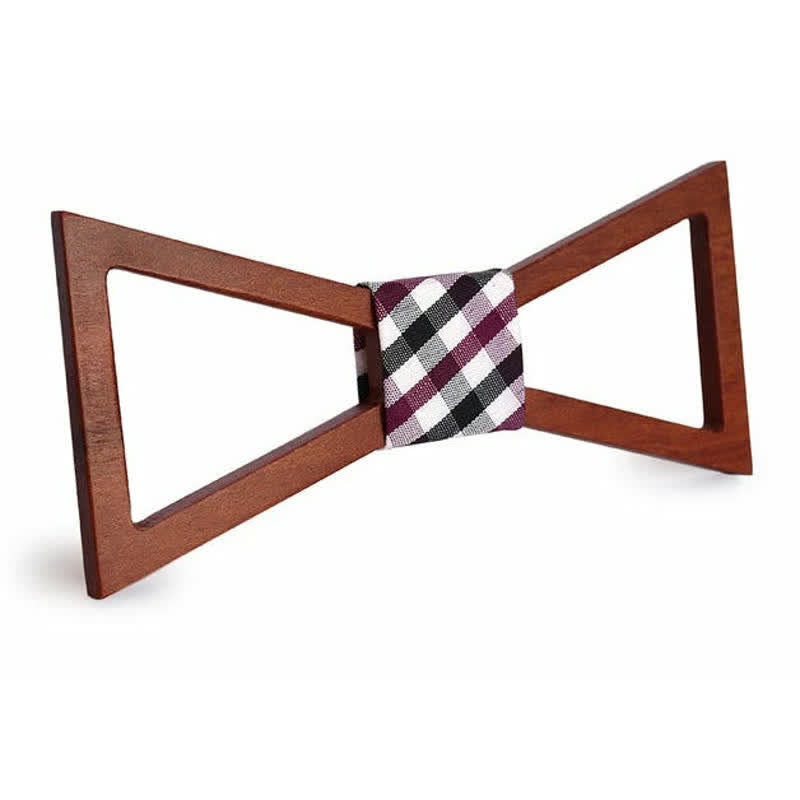 Papillon classico da uomo in legno con cornice - Plaid viola - image 9