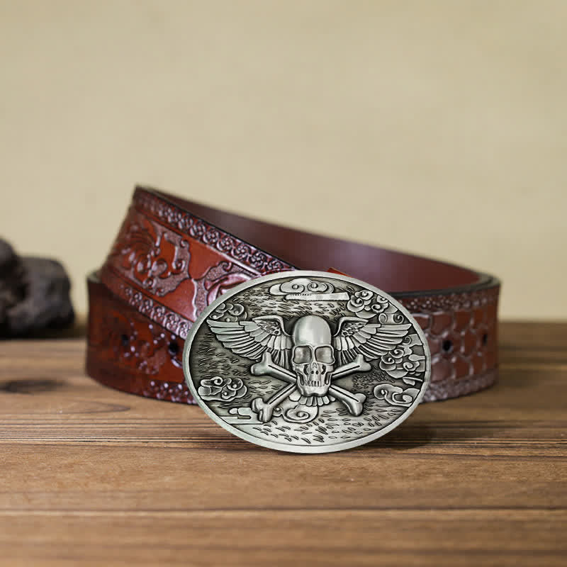 Cintura in pelle con fibbia porta birra creativa fai da te a forma di teschio e angelo da uomo