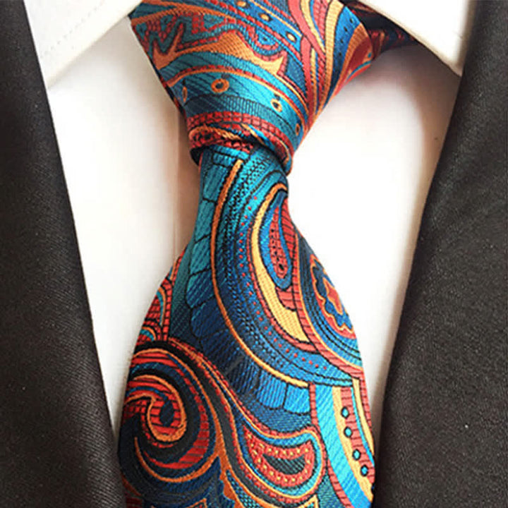 Cravatta da uomo con motivo Paisley giocoso arancione e verde acqua
