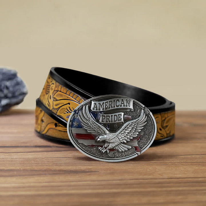 Cintura in pelle fai da te con fibbia American Pride Eagle da uomo