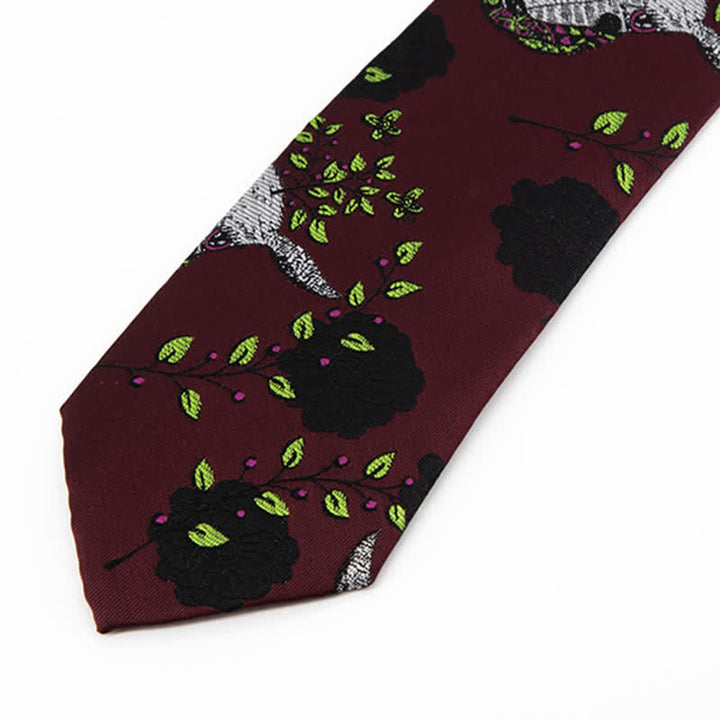 Cravatta da uomo bordeaux, nera, con rosa e cervo