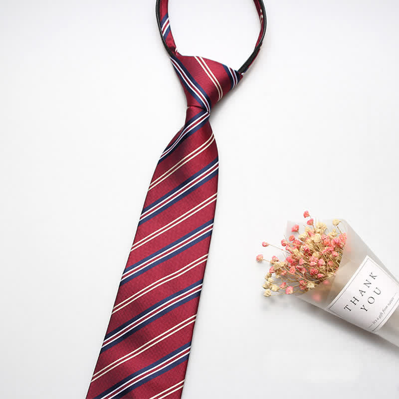 Cravatta a righe con cerniera preppy da uomo - Rosso - image 3