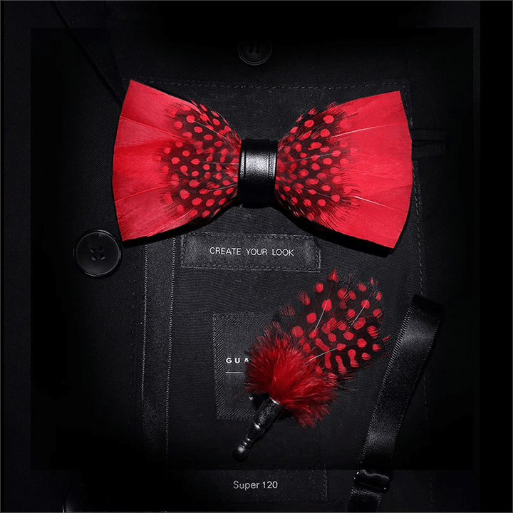 Papillon con piume di fringuello rosse e nere con spilla da bavero - Ragazzo - image 7