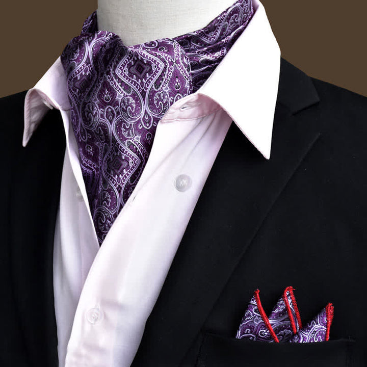 Set da 2 pezzi di fazzoletto da taschino e cravatta con motivo Paisley floreale viola di lusso