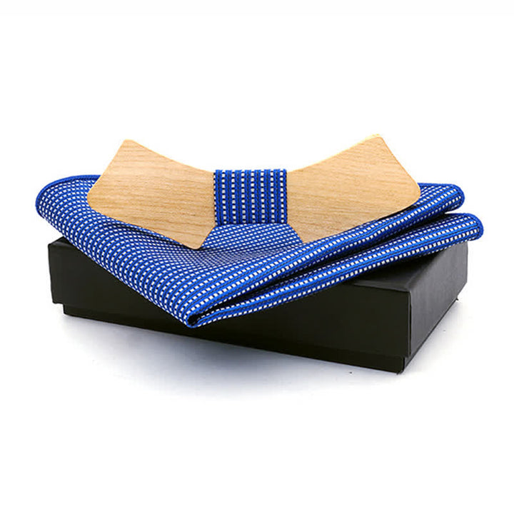 Set di 2 papillon in legno a forma di colletto da uomo - Blu a pois - image 14