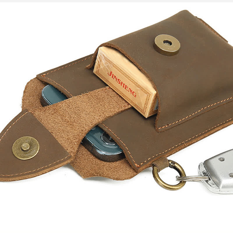 Fondina per telefono con bottone magnetico, borsa da cintura in pelle di cavallo pazzo
