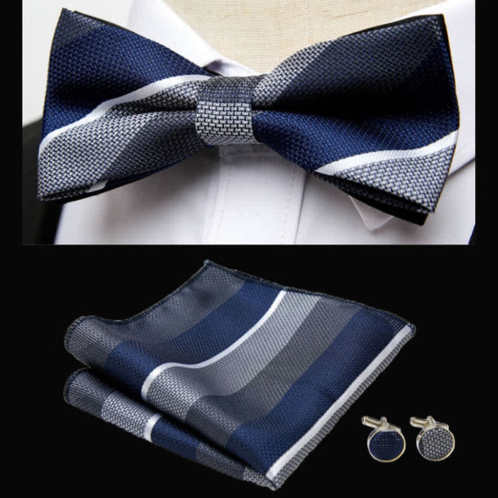 Set di 3 fazzoletti da taschino con papillon a righe classiche da uomo