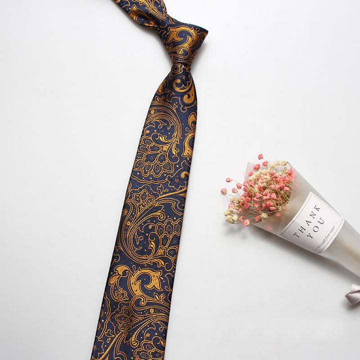 Cravatta casual di lusso da uomo con motivo Paisley audace - Oro e blu navy - image 1
